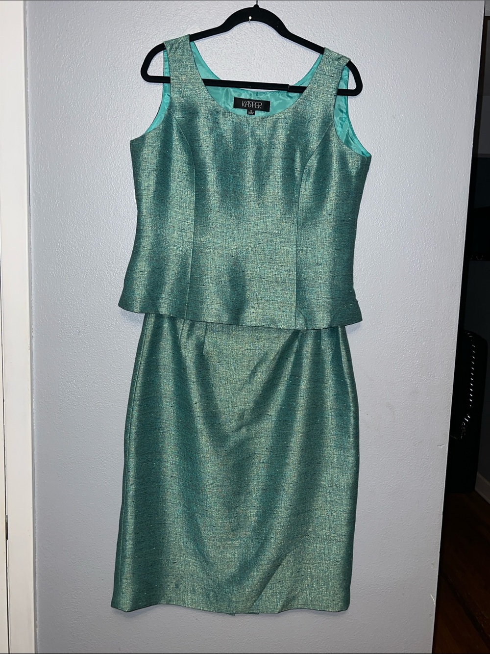 Kasper Metallic Teal Pencil Skirt Set